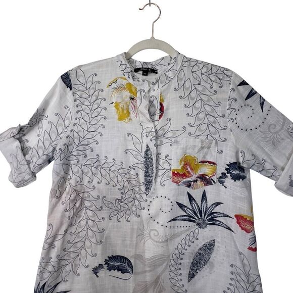 Charlie B made in Italy gauze cotton tunic top p/s Roll Up Sleeve Blouse - Picture 3 of 16